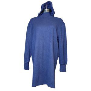 KNITHAUS Womens M Blue Long Sleeve Pullover Hooded Tunic Dress